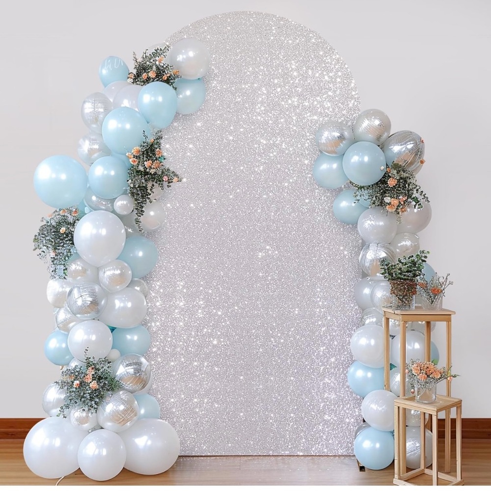 Silver sequin arch cover